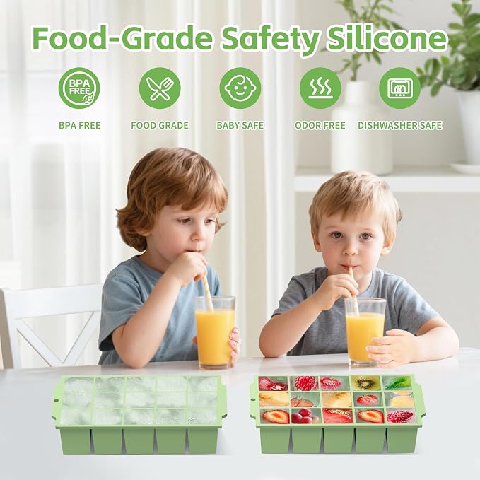 Silicone Ice Cube Tray with Locks Lids, Easy Release Flexible 15 Square Ice - Image 3