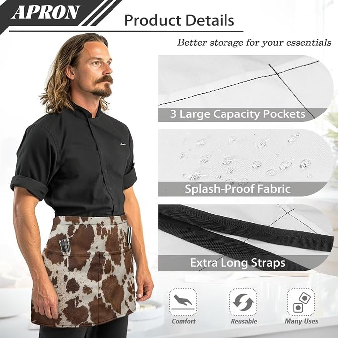 Server Apron with 3 Pockets, Waterproof Oil Waitress Waiter Half Apron - Image 6