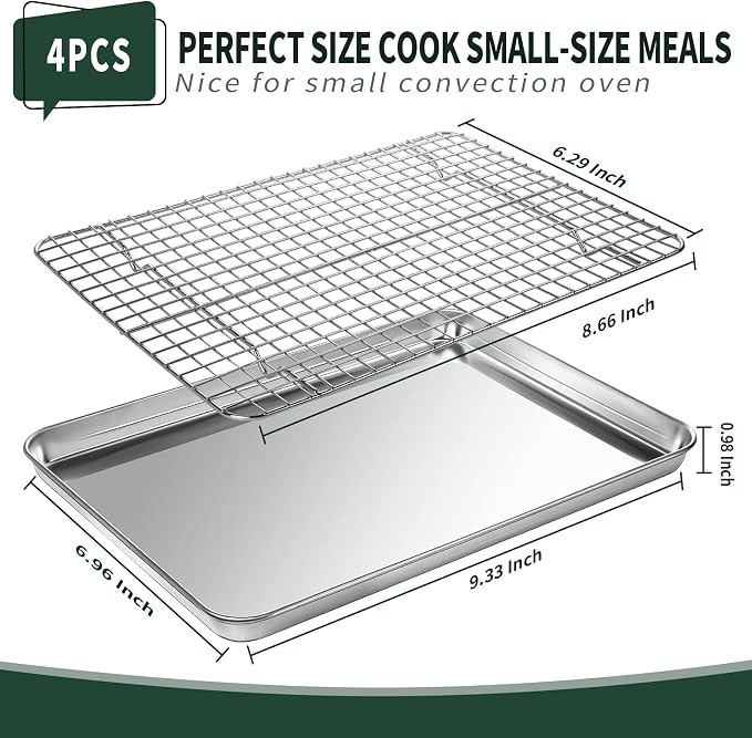 Small Baking Sheet with Rack Set, CEKEE Stainless Steel Small Baking Pan and - Image 2