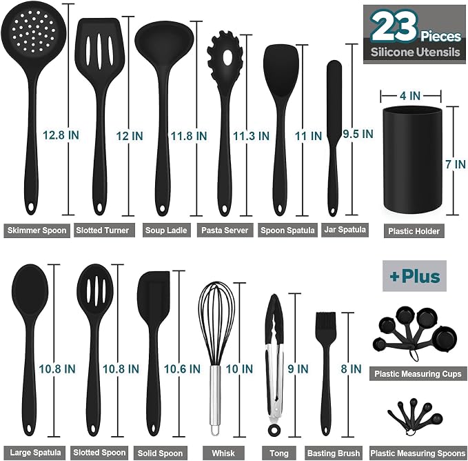 Silicone Kitchen Utensils Set, E-far 23 Pcs Black Cooking Utensils Tools - Image 3