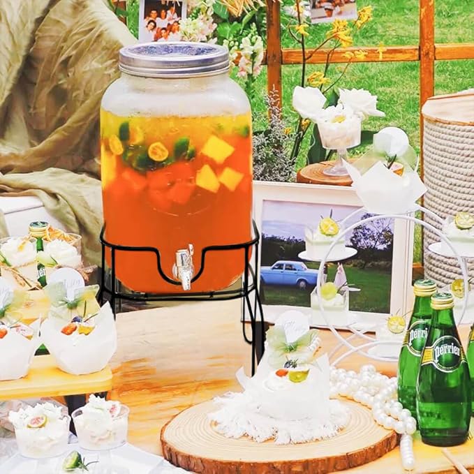 2 Gallon Drink Dispenser with 2 Press Type Spigot, Sun Tea Glass Mason Jar - Image 6