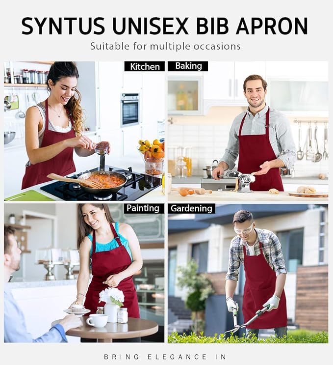 Syntus Apron for Men Women, Adjustable Cooking Kitchen Chef Aprons - Image 7