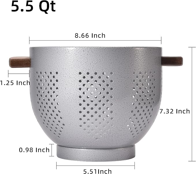 Metal Colander with Wood Handle and Stable Base, Powder Coated Steel Kitchen - Image 2