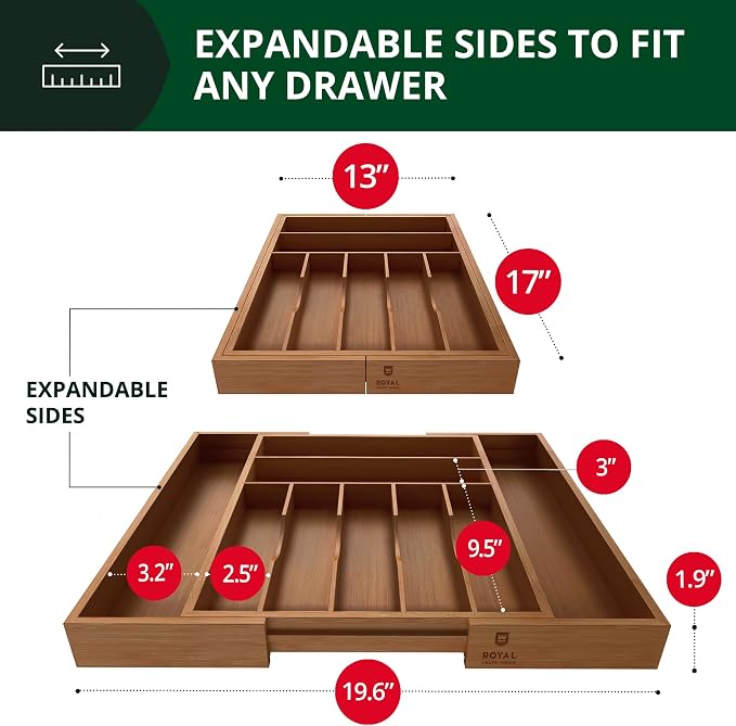 ROYAL CRAFT WOOD Luxury Bamboo Kitchen Drawer Organizer - Image 2