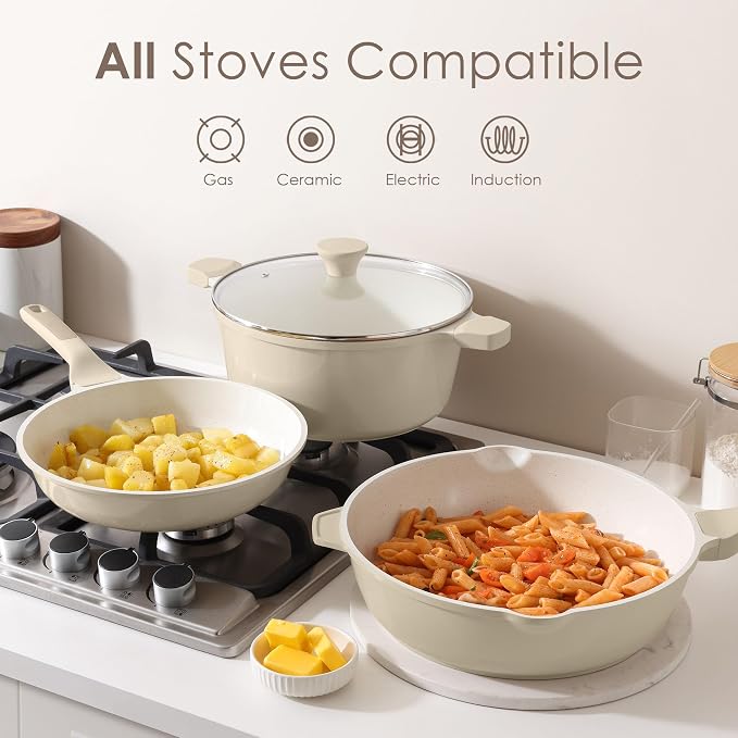 SENSARTE Nonstick Ceramic Cookware Set Large-Size 13-Piece, Healthy Pots and - Image 5