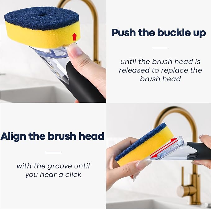 Dish Brush with Soap Dispenser Storage Set with 2 PCS Sponge Refills & Holder - Image 4