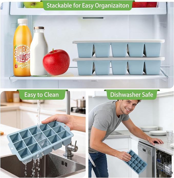 Silicone Ice Cube Tray with Locks Lids, Easy Release Flexible 15 Square Ice - Image 5