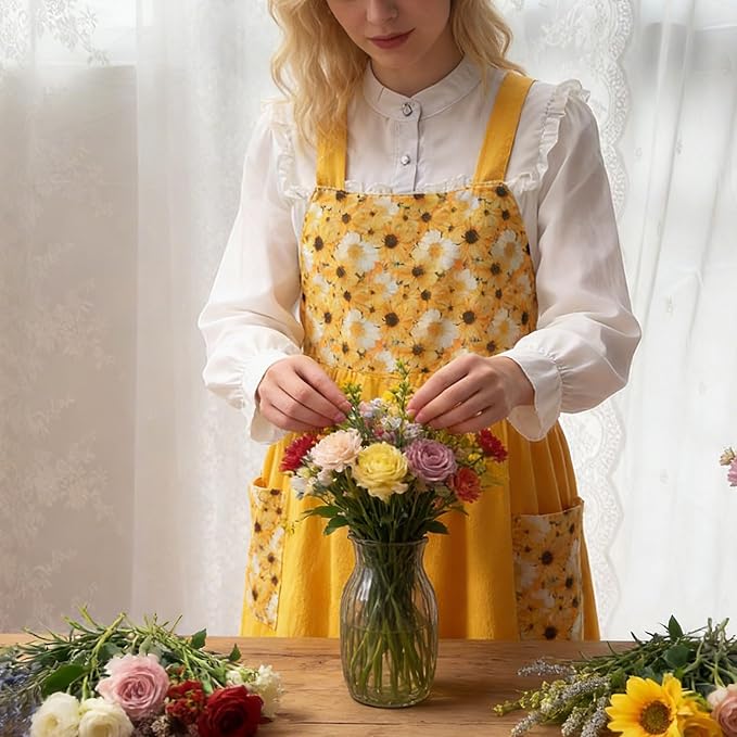 Uaussi Cotton Linen Apron Cross Back Work Apron - Image 4