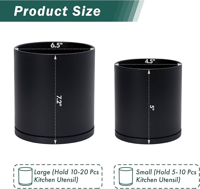 D'vine Dev 360° Rotating Utensil Holder Set – 7.2"+5" Kitchen Utensil Crocks - Image 3