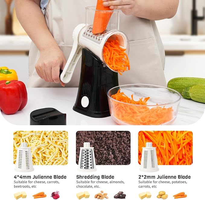 5-in-1 Rotary Cheese Grater Hand Crank, Vegetable Slicer Shredder - Image 4