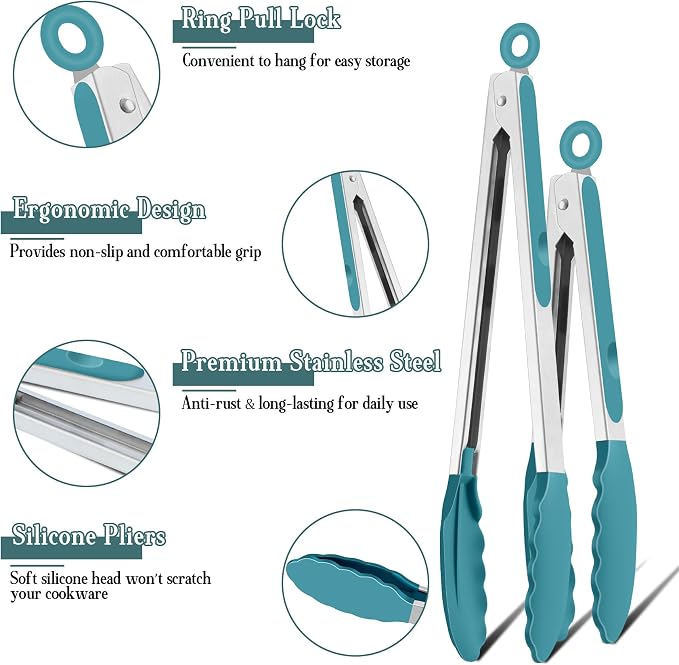 TeamFar Kitchen Tongs, Heat Resistant Silicone Tongs, Locking Design & - Image 3
