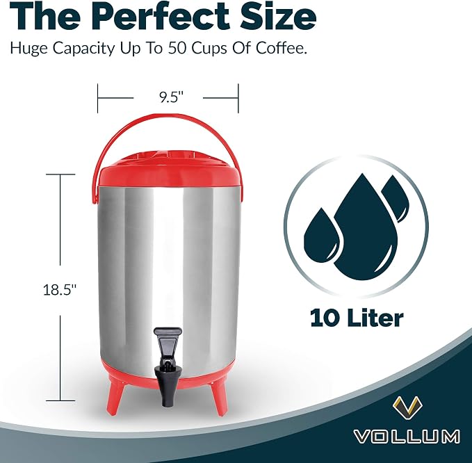Vollum Stainless Steel Insulated Beverage Dispenser – Insulated Thermal Hot and - Image 4