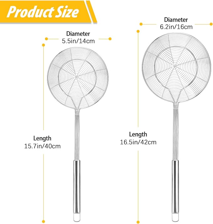 Pack of 2 Large Spider Strainer, Stainless Steel Skimmer Basket, Kitchen Ladle - Image 3