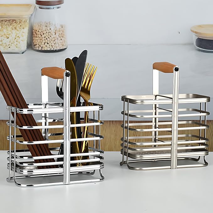 Caliamary Utensil Holder, Stainless Small Stainless Steel Cutlery Drainer Caddy - Image 3