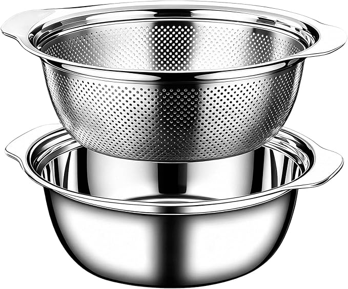 Colander for Kitchen, 1.5 QT 18/8 Stainless Steel Colander, Stainless Steel by WanFluvior