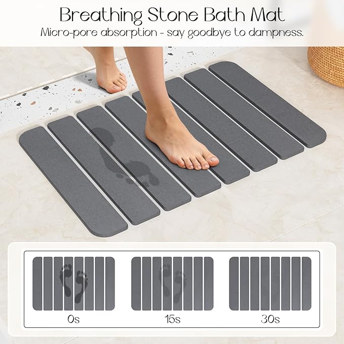 Diatomaceous Earth Stone Bath Mat Non-Slip, Foldable Stone Bath Mats - Image 5