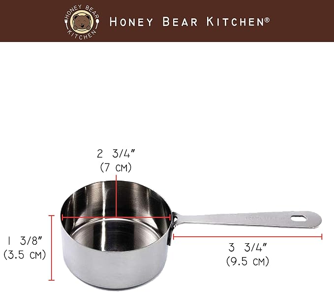 Honey Bear Kitchen 1/2 Cup 120 ml Measuring Scoop Cups, Polished Stainless Steel - Image 2