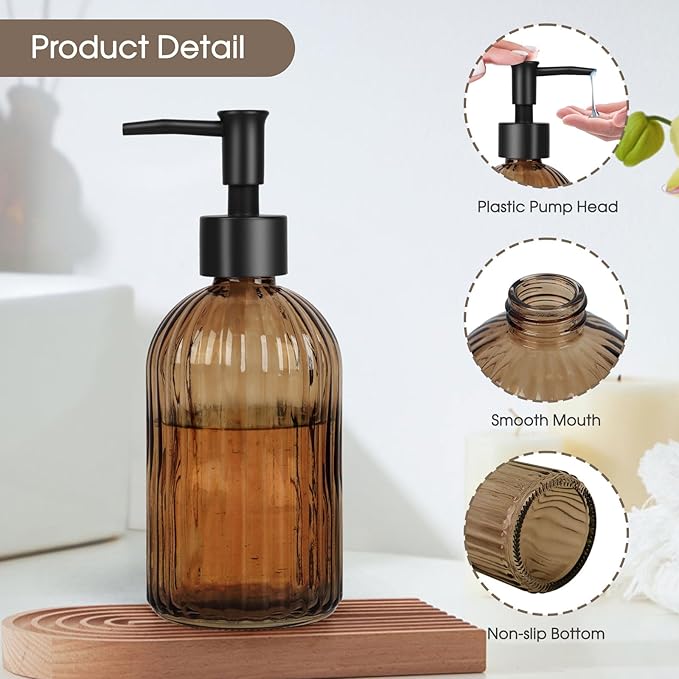 13.5oz Stripe Glass Soap Dispenser - Image 3