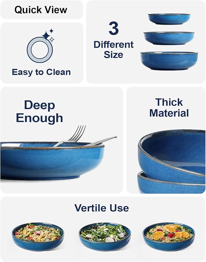 LE TAUCI Pasta Bowls 45 Ounce, Ceramic Salad Bowl, Large Serving Bowl Set - Image 4