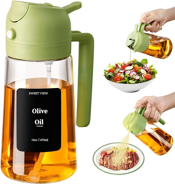 SWEET VIEW 16oz/470ml Oil Dispenser and Oil Sprayer, Glass Olive Oil Pourer by SWEETVIEW