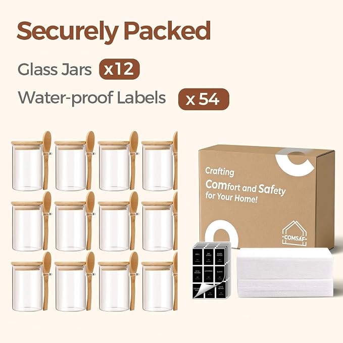 ComSaf 12 Pcs Glass Spice Jars and Spoons, 8oz Glass Containers - Image 8