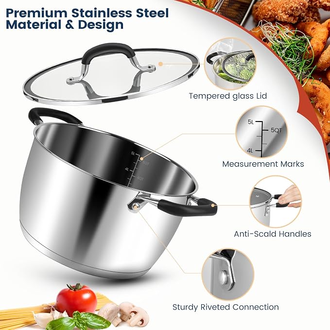 AOSION 6 Quart Stainless Steel Stock Pot - Image 6