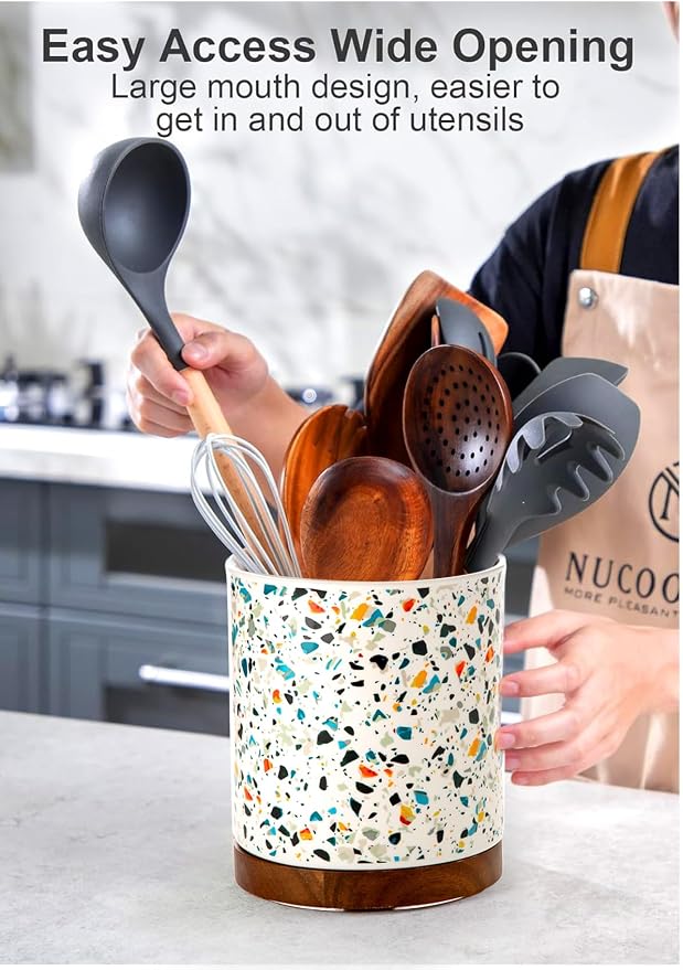 Nucookery 360°Rotating Utensil Holder, 7.2" Large Utensil Crock, Farmhouse - Image 4