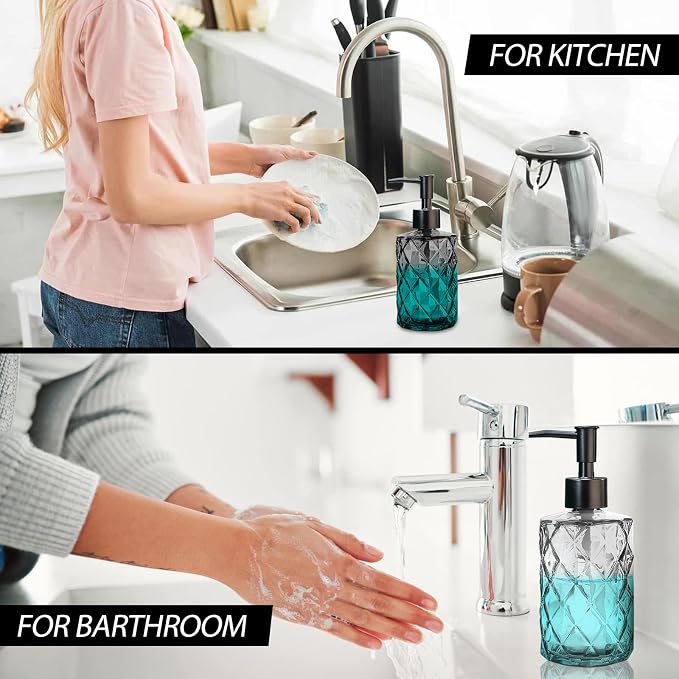 11oz Glass Soap Dispenser with Plastic Pump, Lotion Shower Gel - Image 5