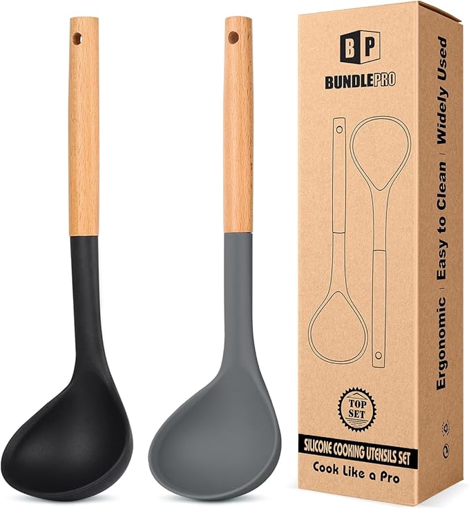 Pack of 2 Soup Ladle, Silicone Ladle Spoon by BUNDLEPRO