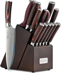Sunnecko Knife Set with Block and Sharpener by Sunnecko