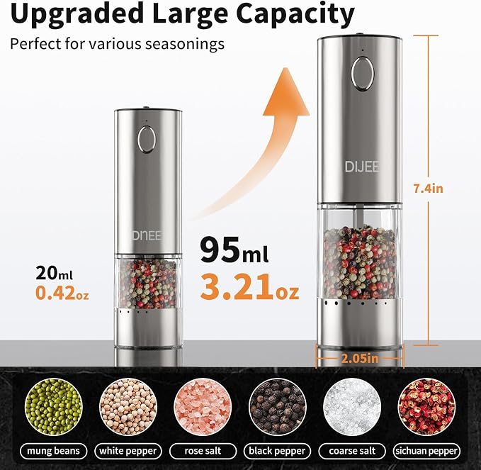 Electric Salt and Pepper Grinder Set, USB Rechargeable Pepper Mill - Image 6