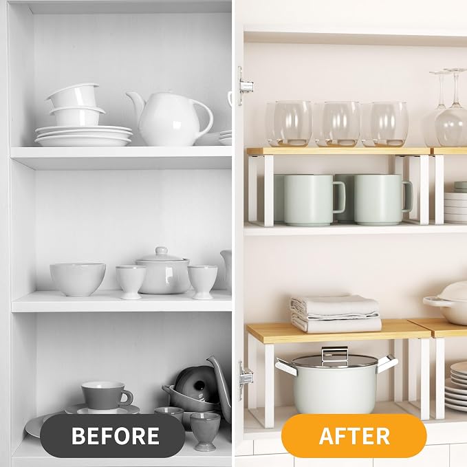 Kitchen Cabinet Organizer Shelf Set of 4, Sturdy Kitchen Counter Shelves - Image 3