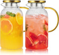2 PACK Glass Pitcher with Lid 64 oz, Classic Vertical Stripes Pitcher with Lid by Potdoctor