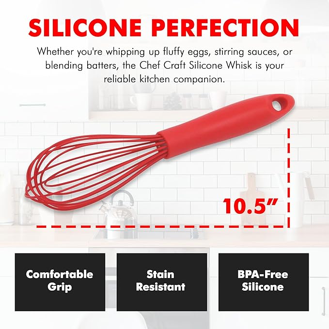 Chef Craft Premium Silicone Wire Cooking Whisk, 10.5 Inch - Image 4