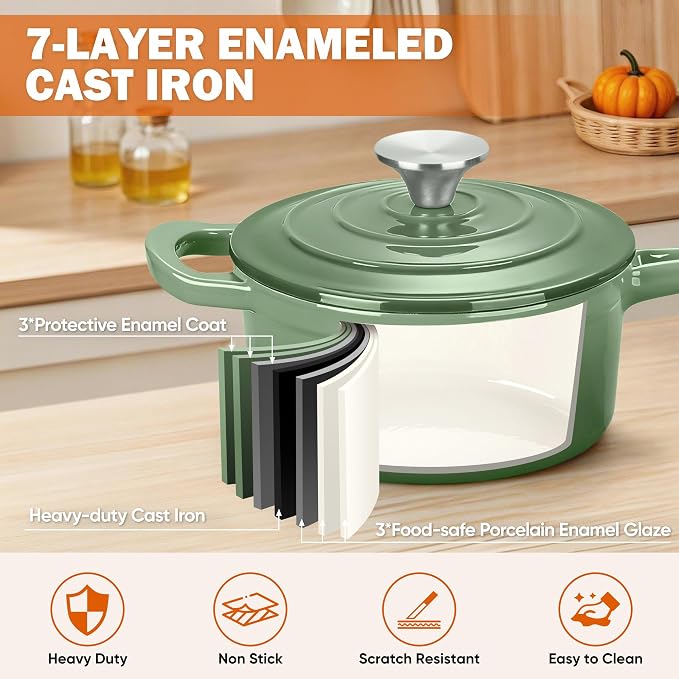 Homikit 2 Quart Saucepan with Lid, Enameled Cast Iron Small Sauce Pan Cooking - Image 3