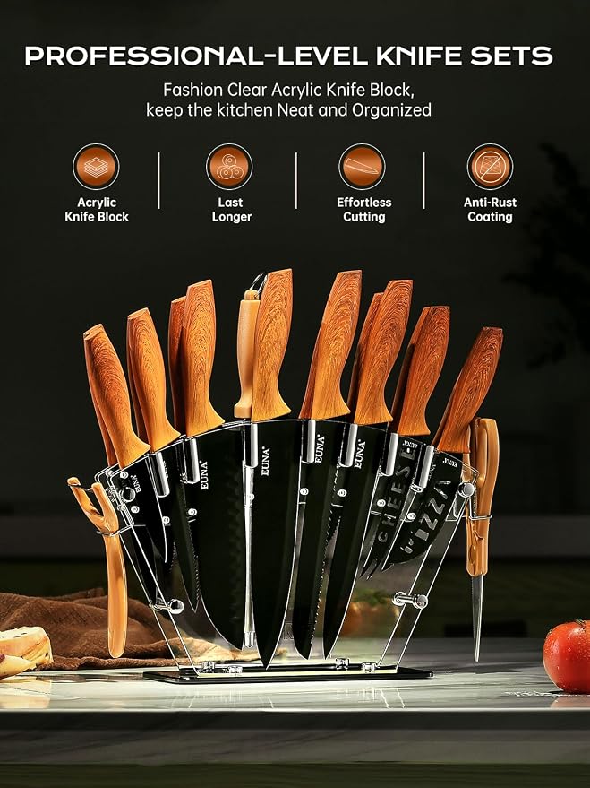EUNA Knife Block Set, German High-Carbon Stainless Steel Knife Sets - Image 9
