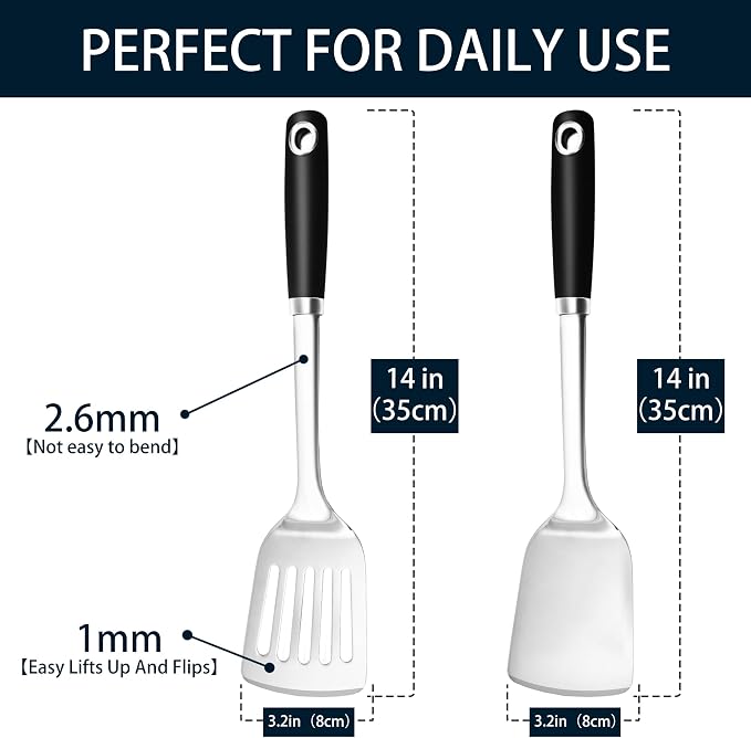 14-in Spatula Set, 18/0 Stianless Steel Heavy Duty Turner & Slotted Spatula - Image 4