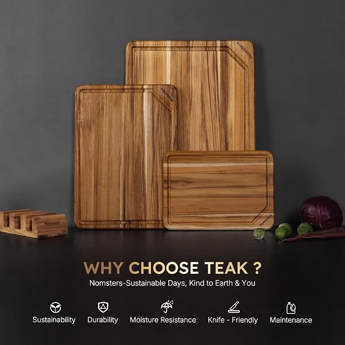 3 Pack Teak Wood Cutting Board Set - Image 3