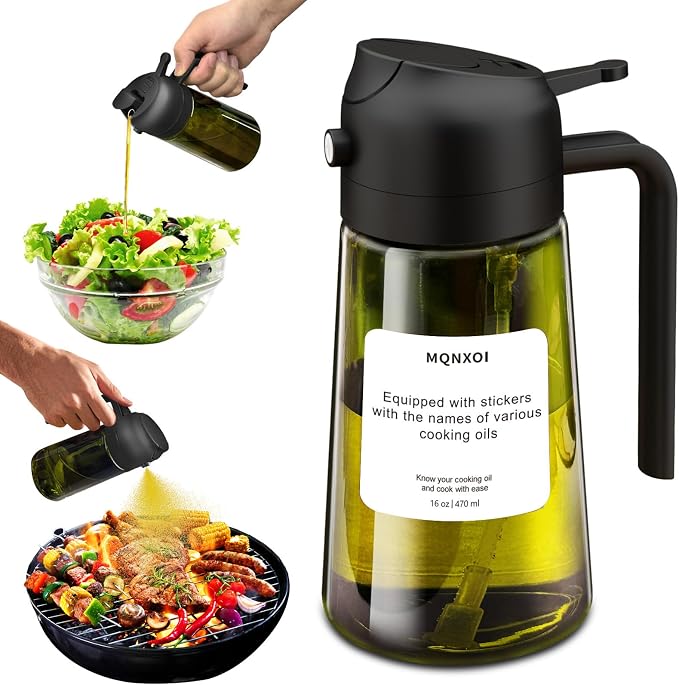 mqnxoi 2 in 1 Glass Oil Sprayer & Dispenser, 16oz/470ml Olive Cooking, Air Fryer - Image 9