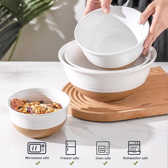 HASENSE Nesting Ceramic Mixing Bowls Set of 4, 2.1/1.5/1.0/0.5 Qt White & - Image 4