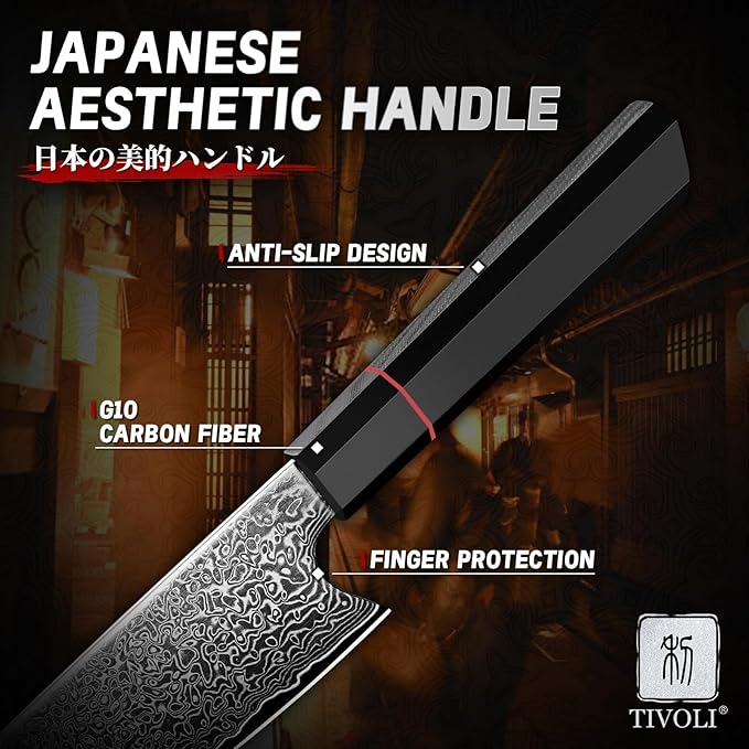 TIVOLI Damascus Chef Knife 8 inch, Japanese Hand Forged High Carbon Kitchen - Image 5
