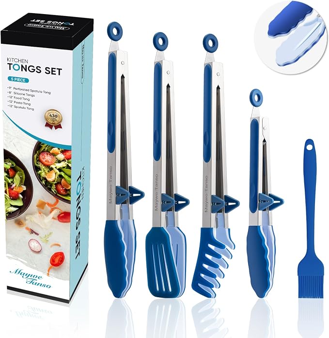 5-Pack Silicone Tongs for Cooking, Maywe Tanso 4PCS 13-Inch Kitchen Tongs by MayweTanso