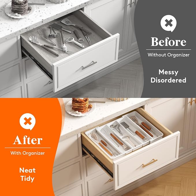 Lifewit Utensil Organizer for Kitchen Drawers, Expandable Cooking Utensil Tray - Image 7