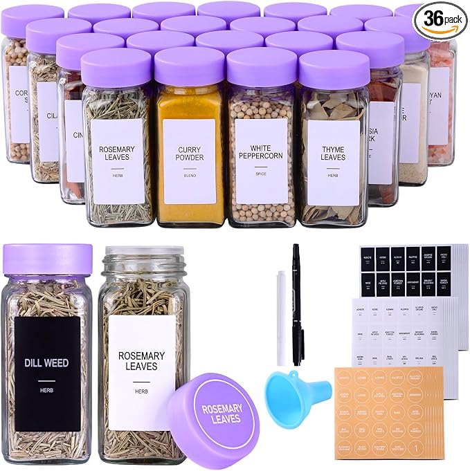 36 Glass Spice Jars with Labels, Spice Jar Set, 4oz Spice Containers, Seasoning by Unknown