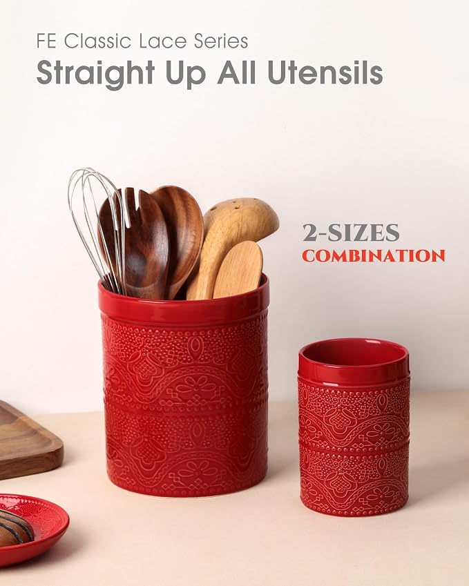 FUN ELEMENTS Kitchen Utensil Holder, 7.2+5.5" Super Large Utensil Crock Heavy - Image 3