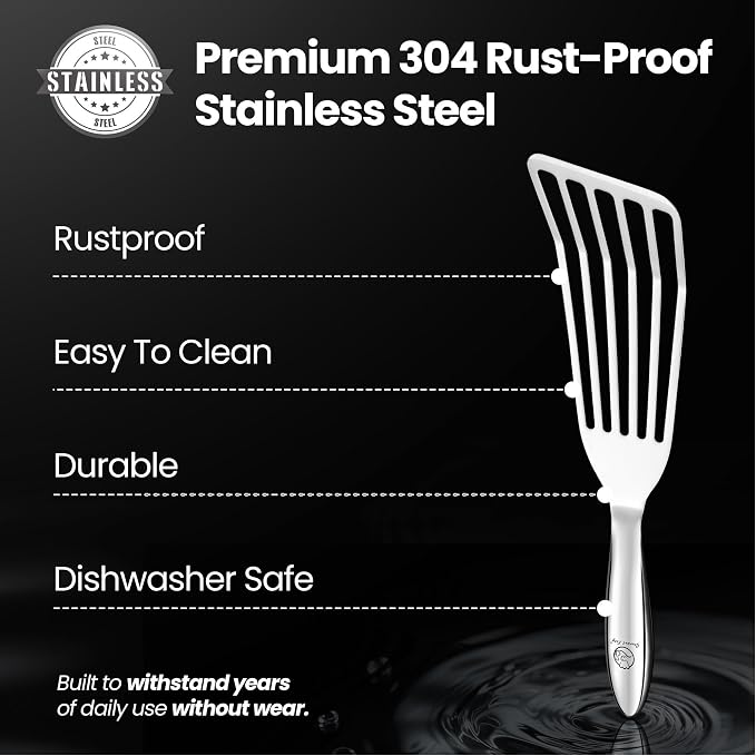 Stainless Steel Fish Spatula Set – 1 Large Fish Turner + 1 Small Metal Spatula - Image 6