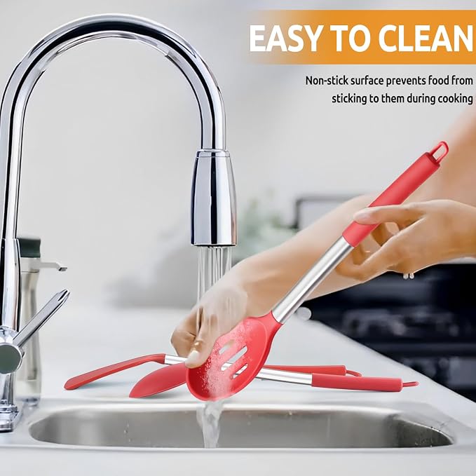 Cooking Utensils Set of 4, E-far Silicone Kitchen Utensils - Image 7