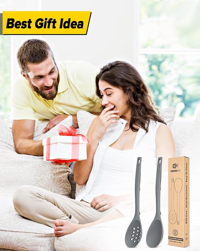 Pack of 2 Silicone Cooking Spoons, Non Stick Solid Kitchen Spoon - Image 7