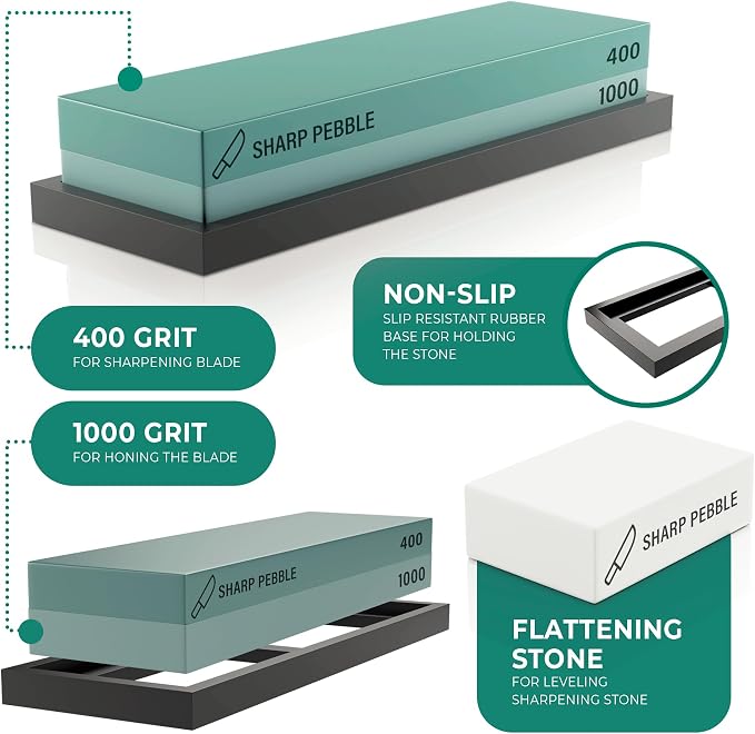 Sharp Pebble Premium Whetstone Knife Sharpening Stone 2 Side Grit 400/1000 - Image 3