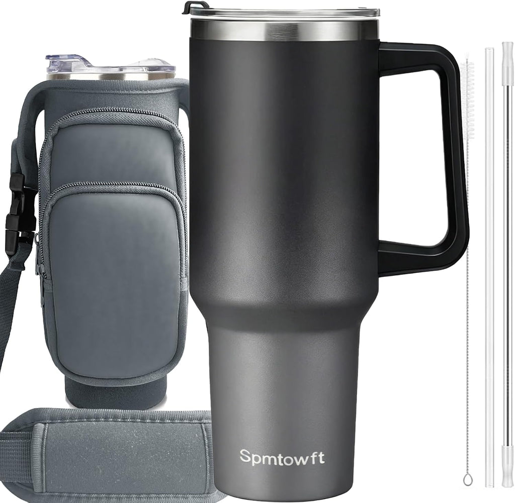 40oz Travel Tumbler with Handle and Straw, Water Bottle with Carrier